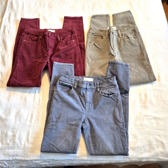Madewell 3 pairs of corduroy size 26 skinny stretch pants, 1 gray, blue, maroon - Picture 4 of 6